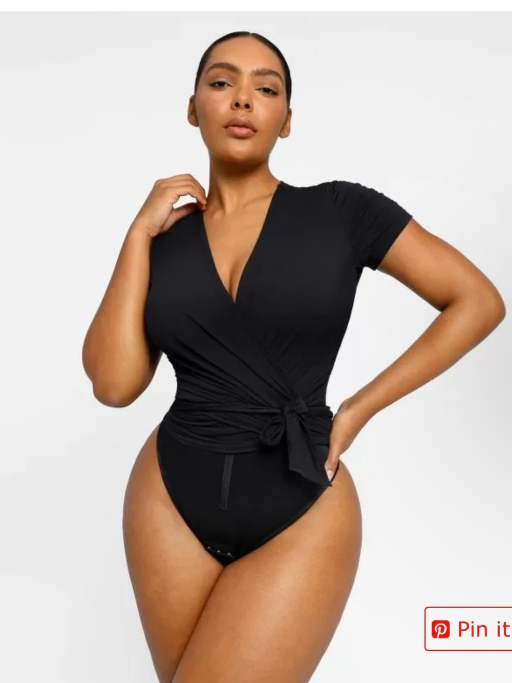 Shapellx Black Wrap-Front Short Sleeve Bodysuit 3x